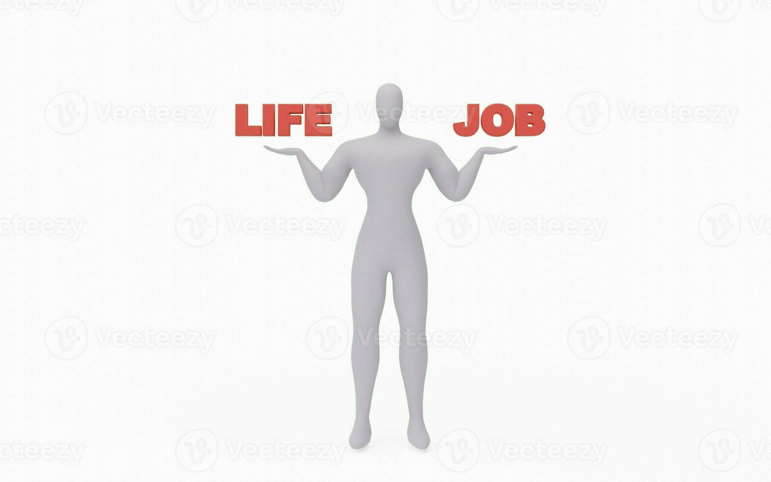 3D render of businessman balancing life and job. Life and Job comparison illustration. photo