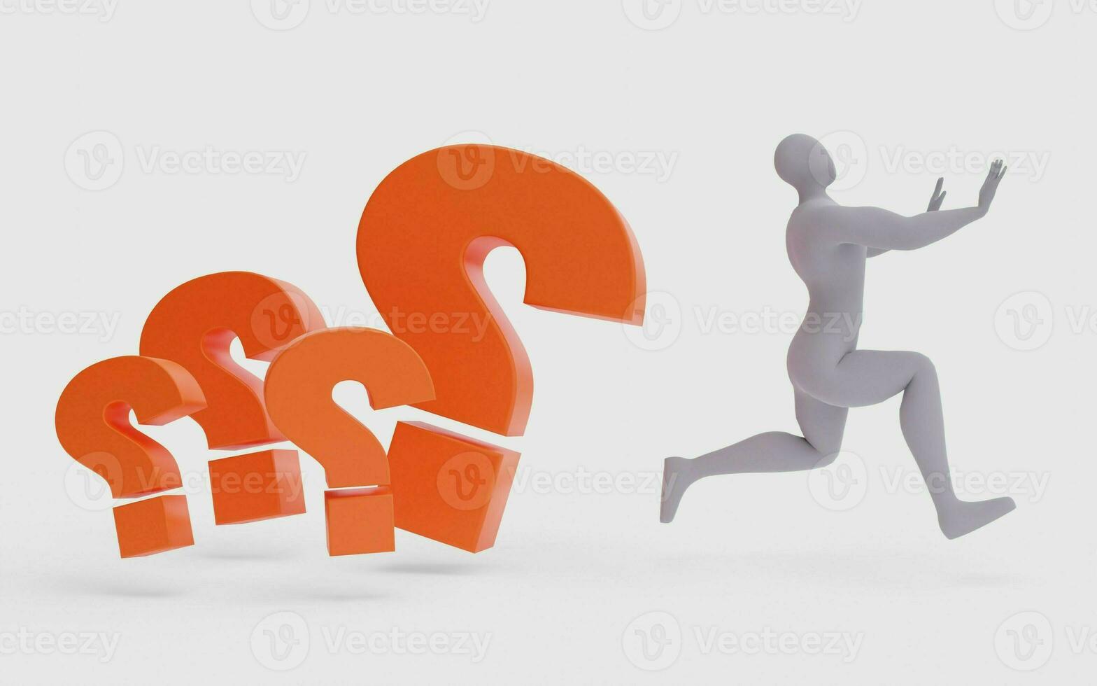 Illustration of a Confused Person with a Big Question Mark. 3d Rendering of Human People Character. photo