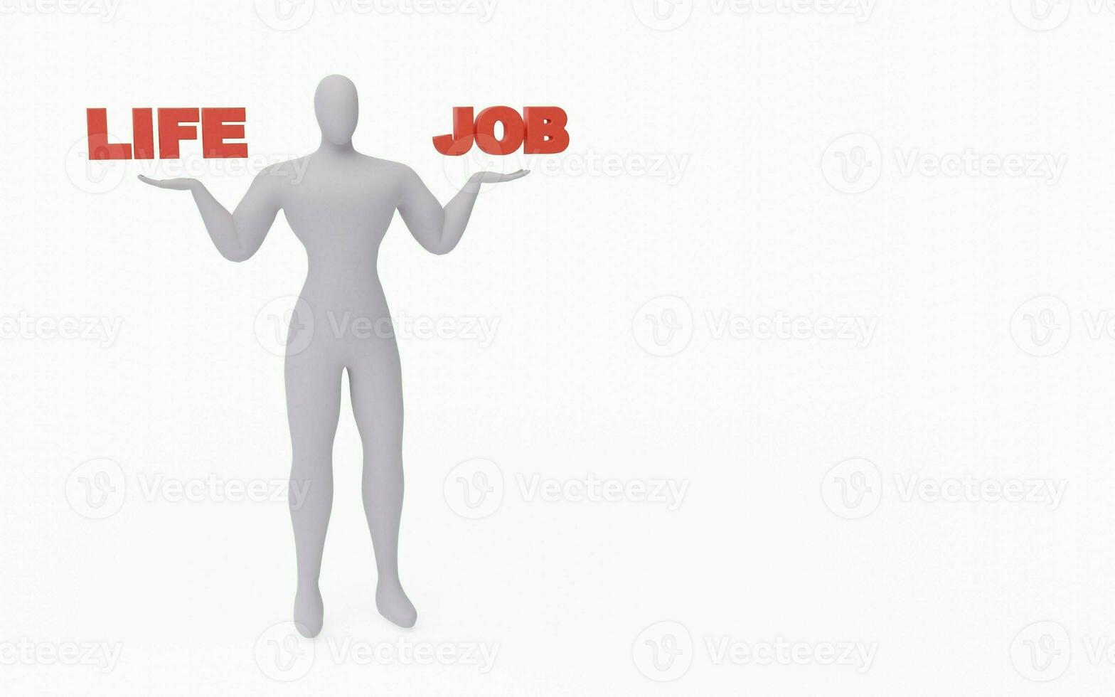 3D render of businessman balancing life and job. Life and Job comparison illustration with copyspace. photo