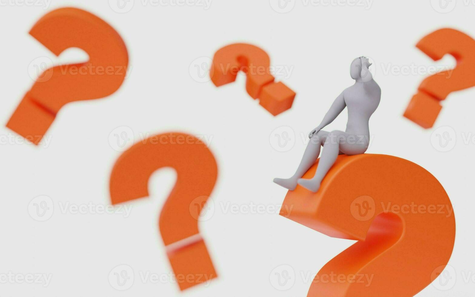 Illustration of a Confused Person with a Big Question Mark. 3d Rendering of Human People Character. photo