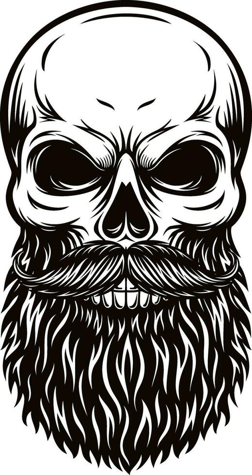 skull with bearded face black and white illustration vector