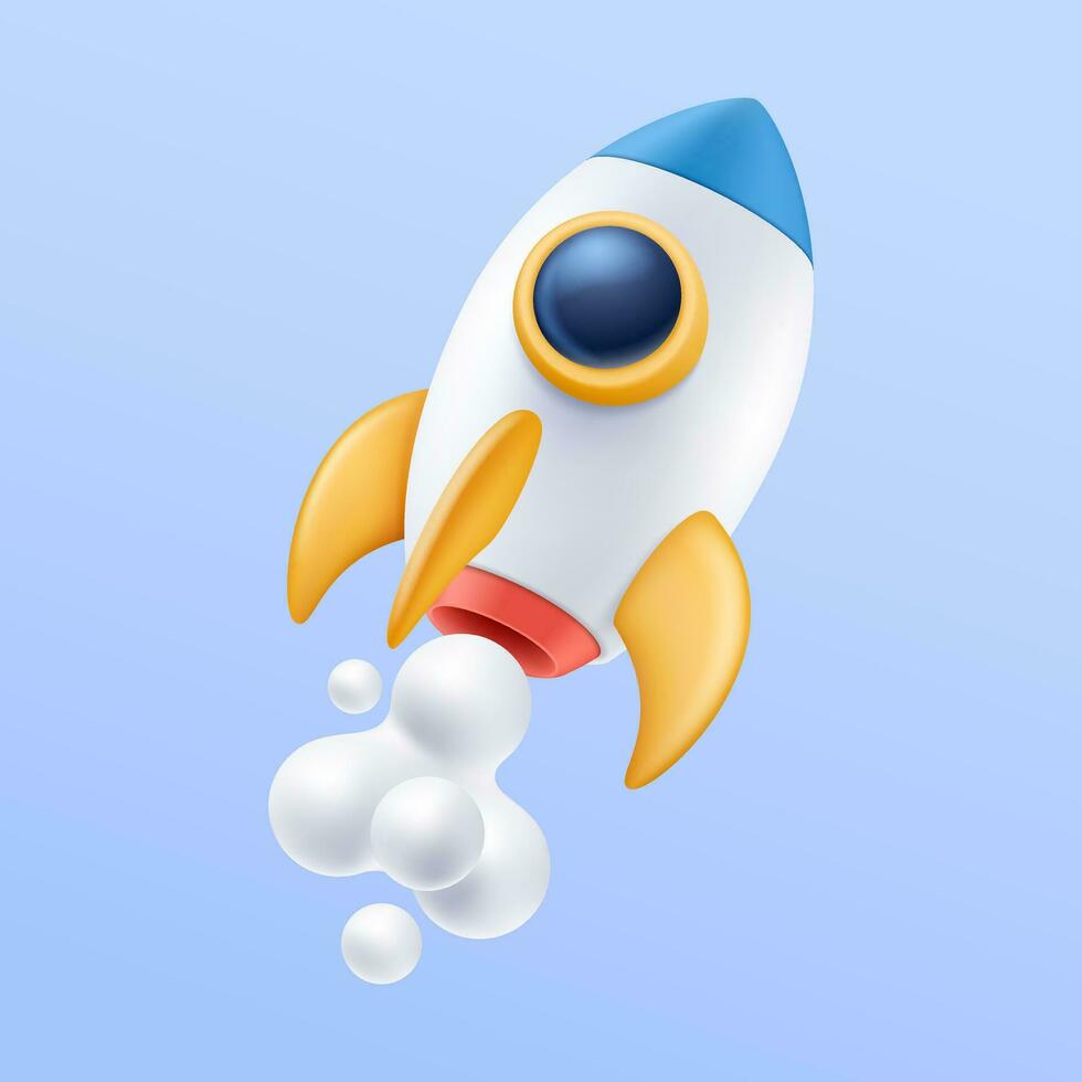 Space rocket with smoke 3d icon illustration vector