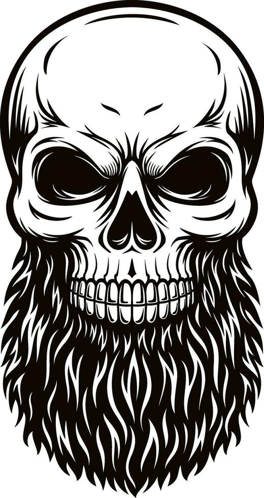 skull with bearded face black and white illustration vector