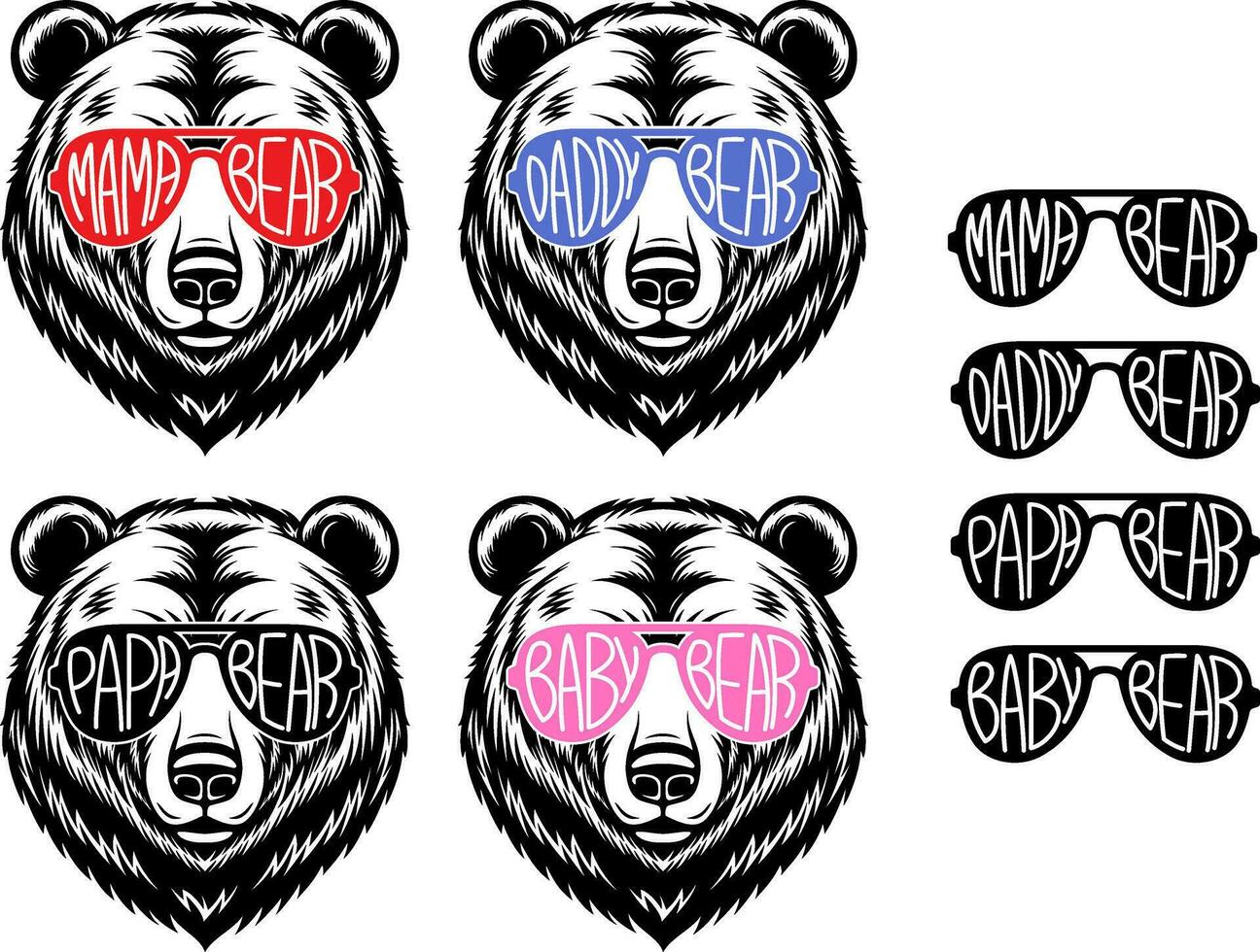 mama bear family face with sunglasses illustration vector