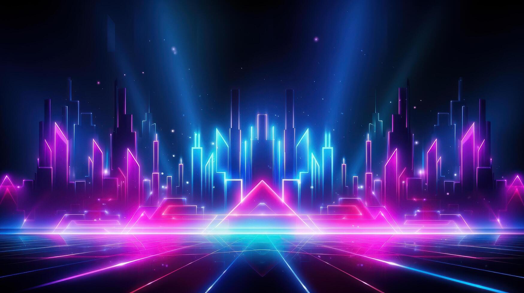 Retro futuristic 1980s Style background, Retro Wave Music Festival. Generative Ai photo