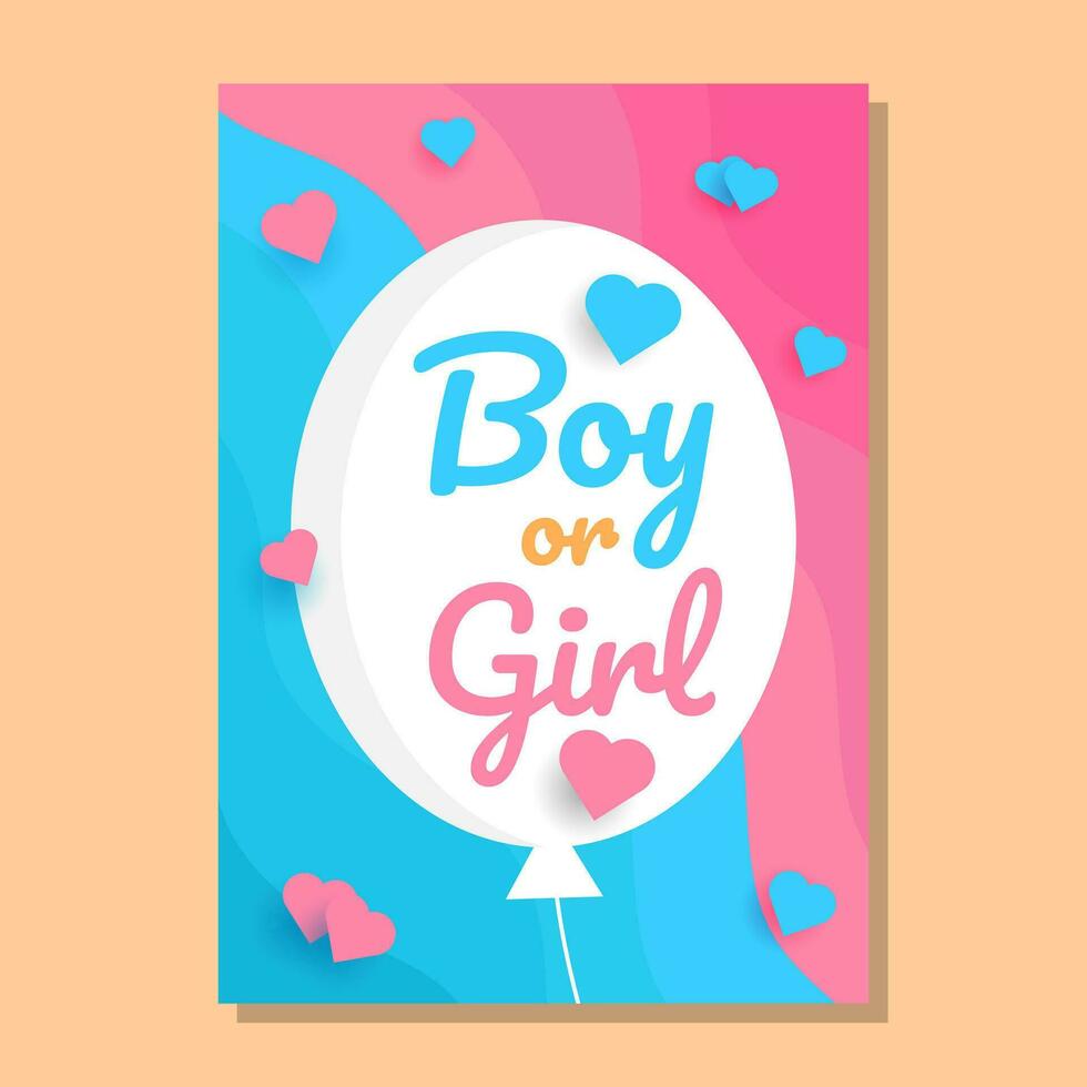 Vector gender reveal party invitation template with pink and blue balloons