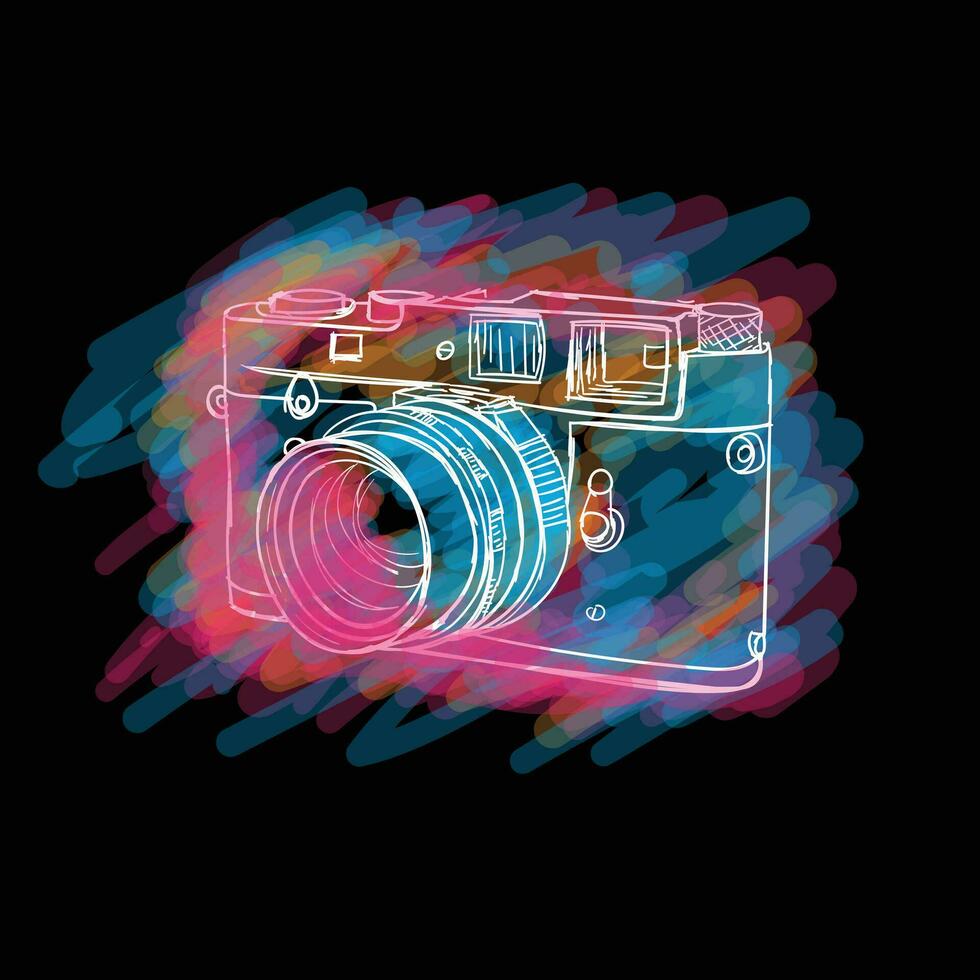 Mirrorless camera vector illustration in water painting design for photography template