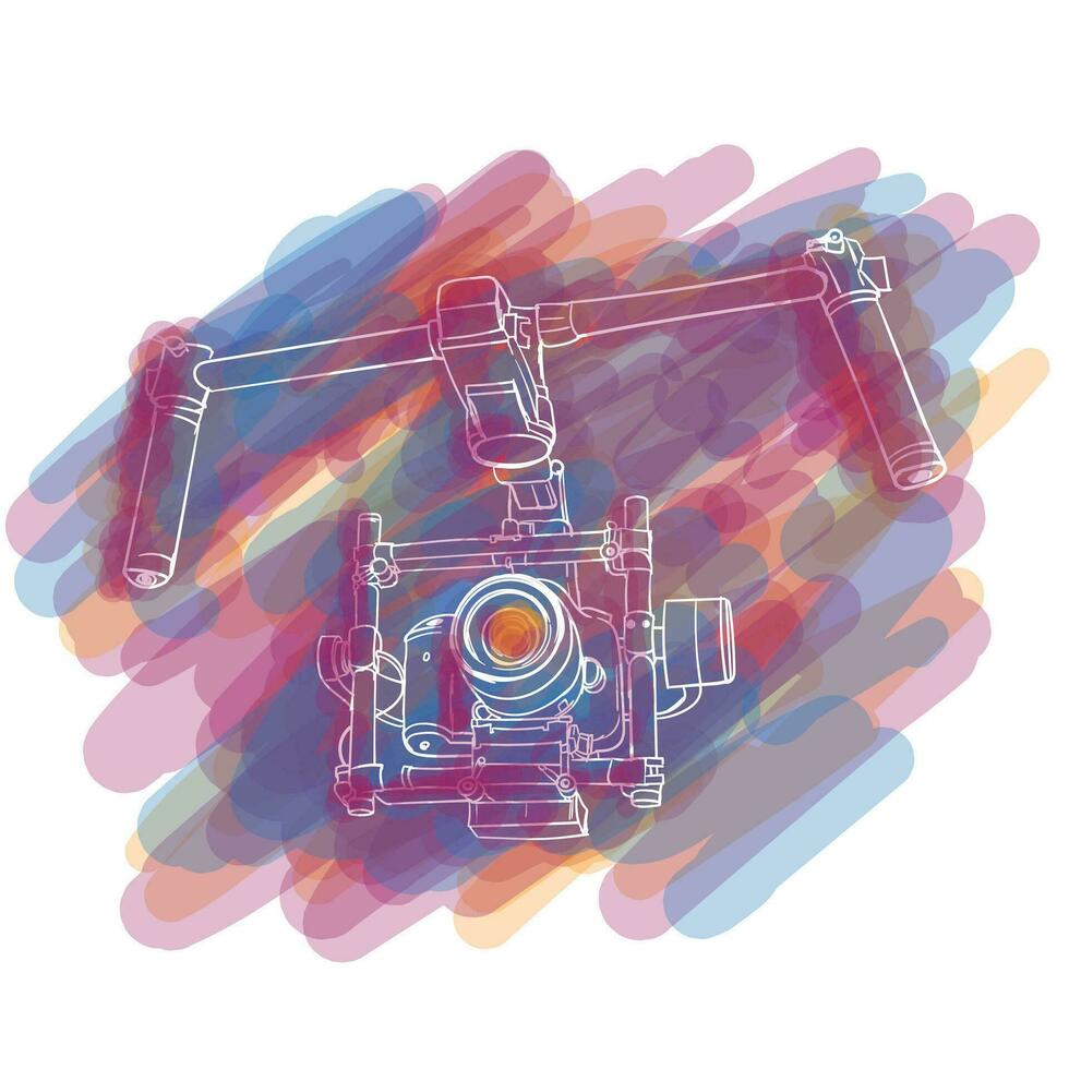 Camera with gimbal in hand drawn design with water painting design for photography day template vector