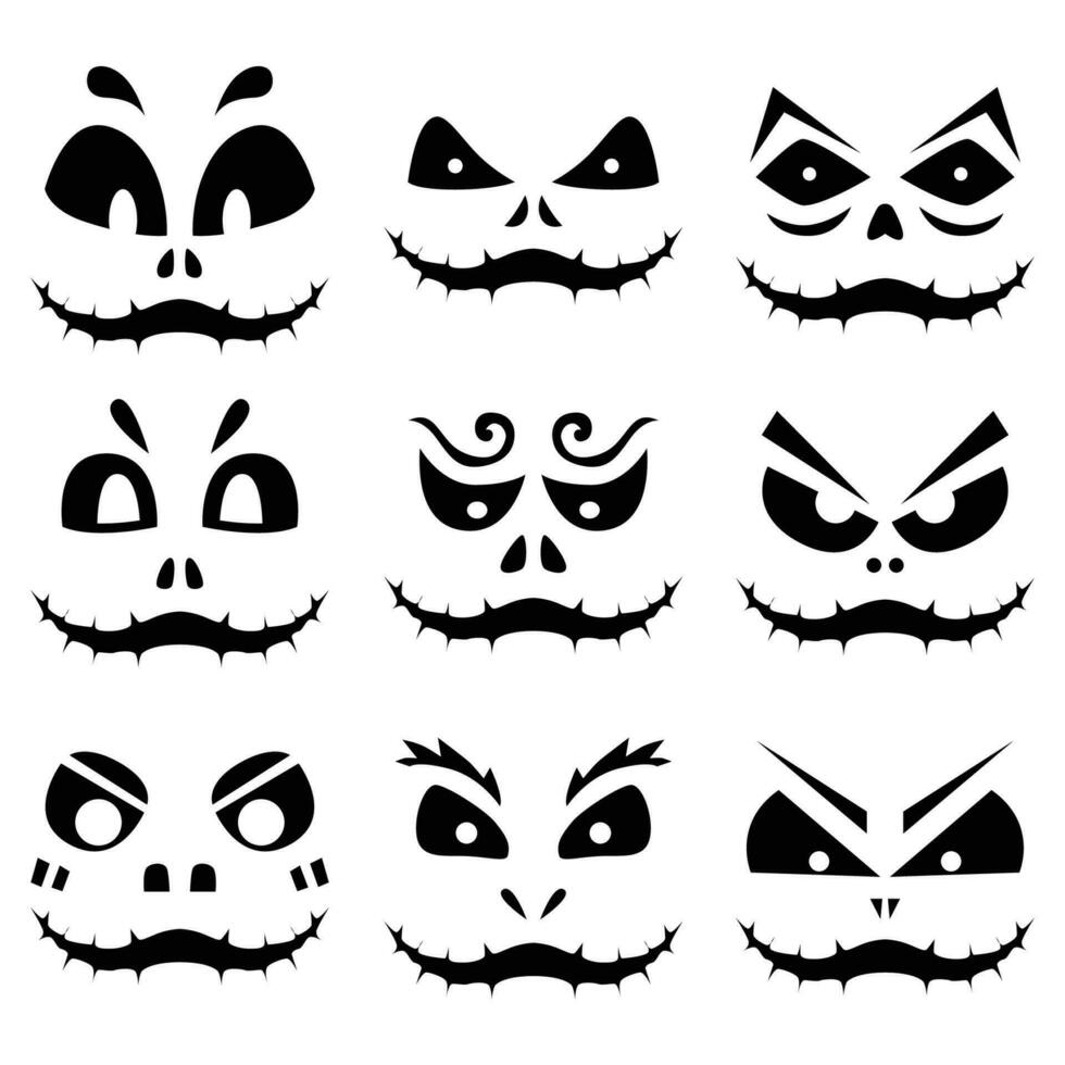 halloween pumpkin faces set design vector illustration