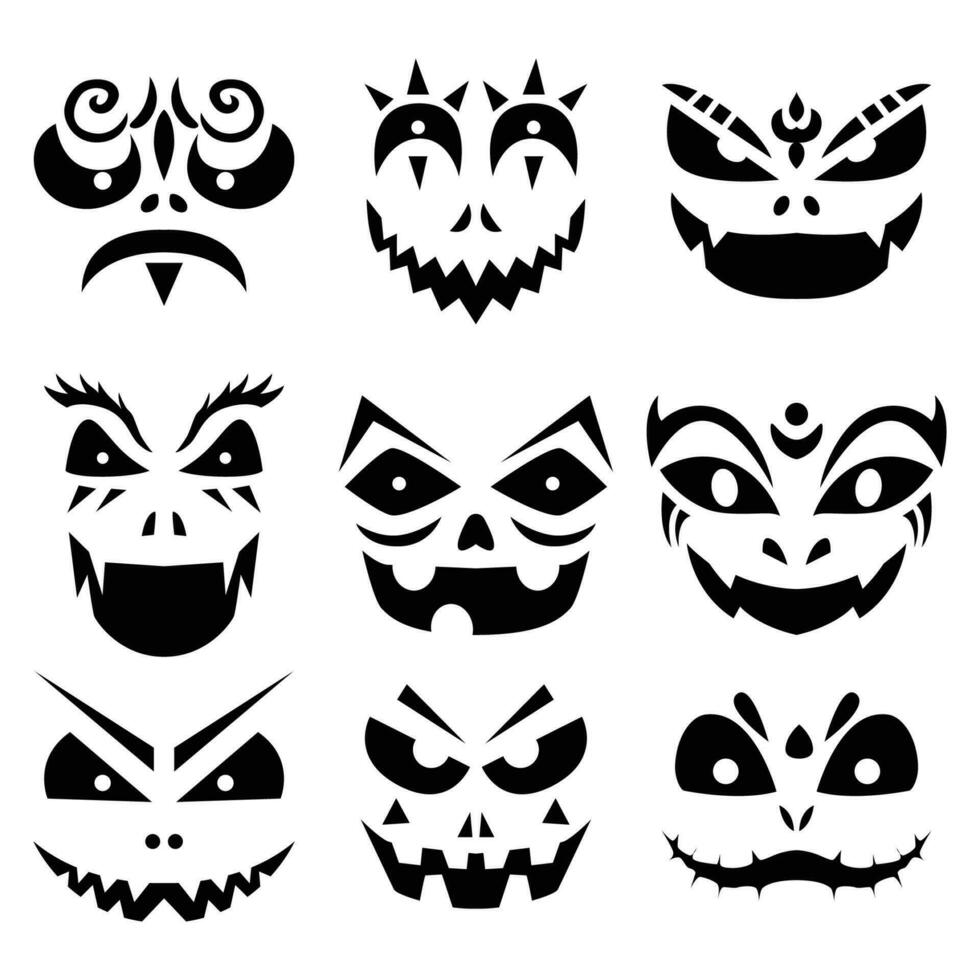 Víspera de Todos los Santos calabaza caras ojos sonrisa gracioso diseño vector ilustración