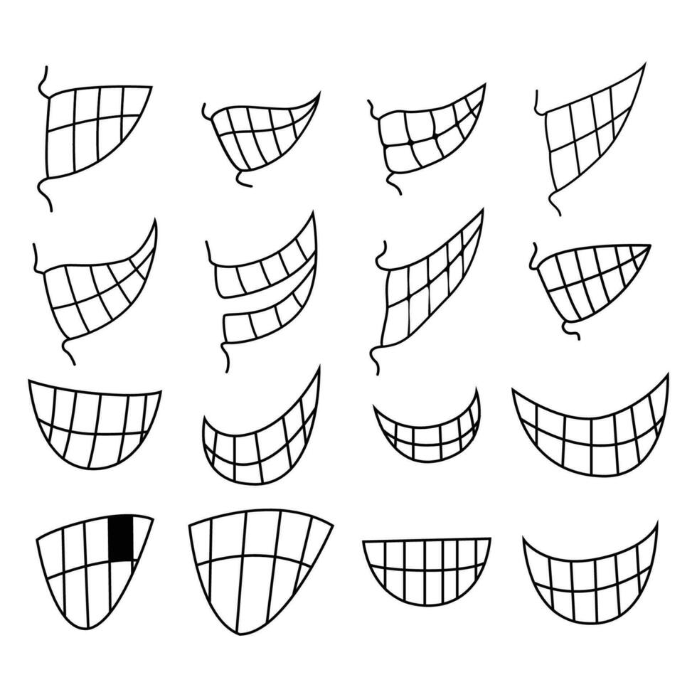 Smiling set design by Vector and illustrator. Mouth teeth toothed happy element emoji symbol