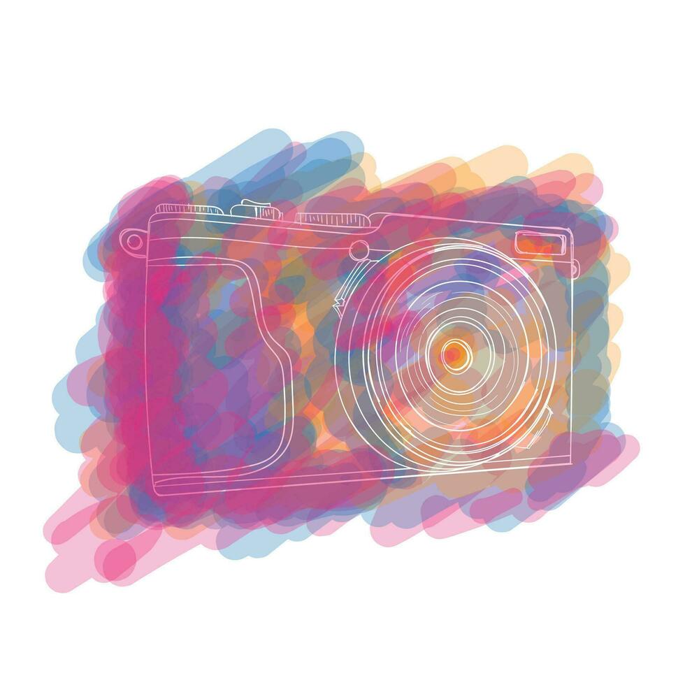 Hand drawn of analog camera or classic camera with water painting design for photography campaign vector