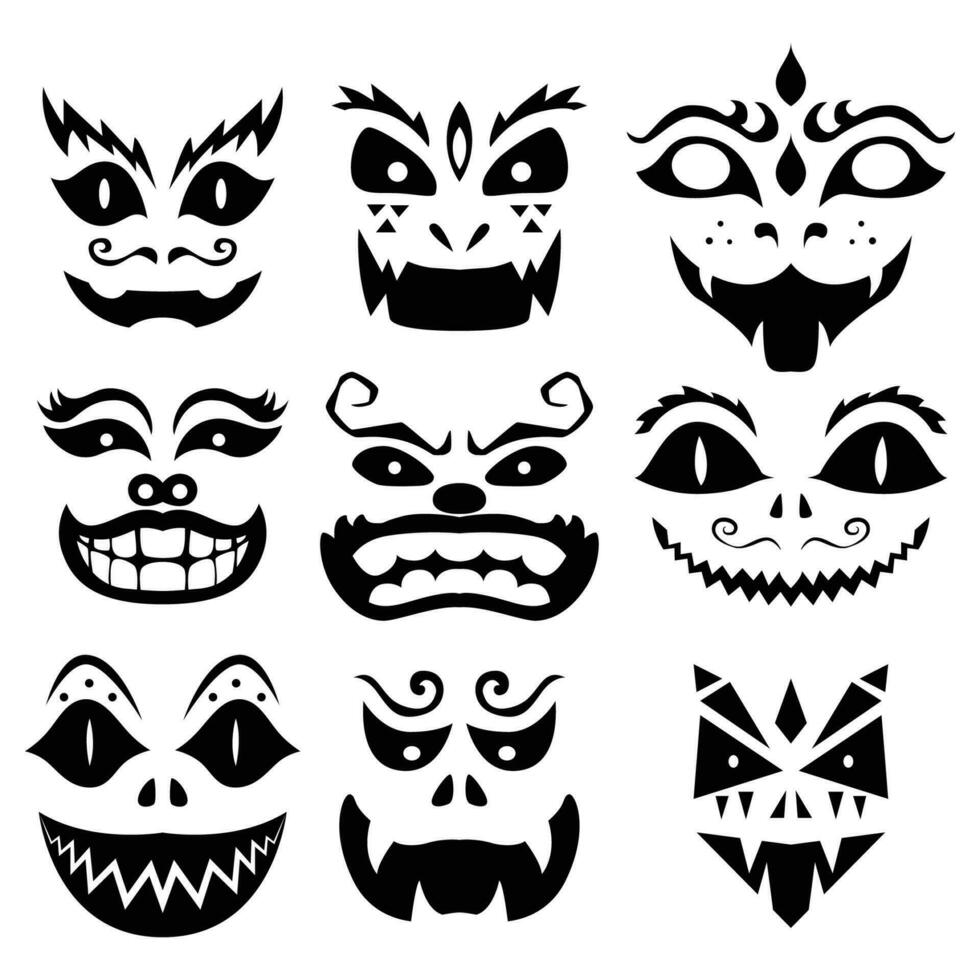 Halloween pumpkin faces eyes smile october design vector illustration