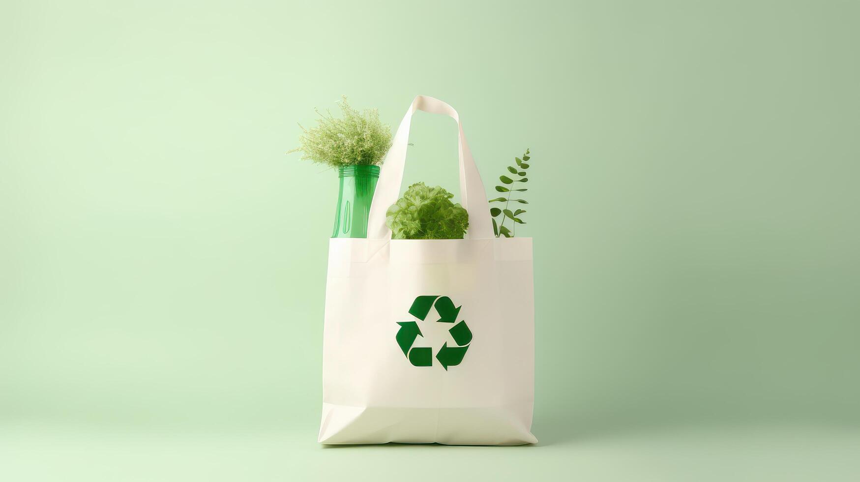 Eco Recycle Bag Background, No Plastic Bag Concept, Stop Using Disposable Package. photo