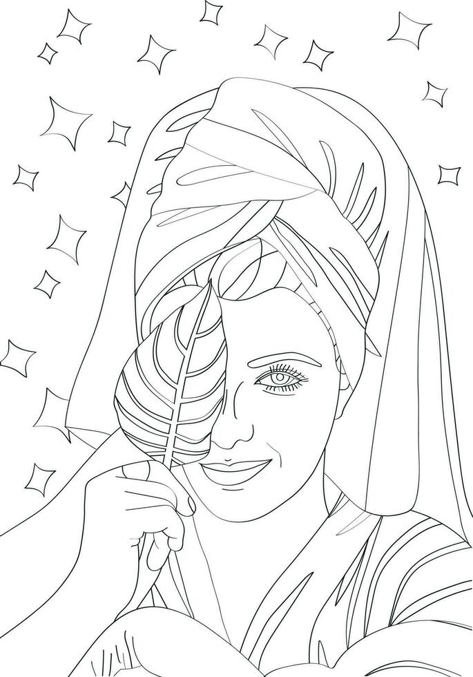 A woman holds a small child in her arms. Antistress coloring page vector