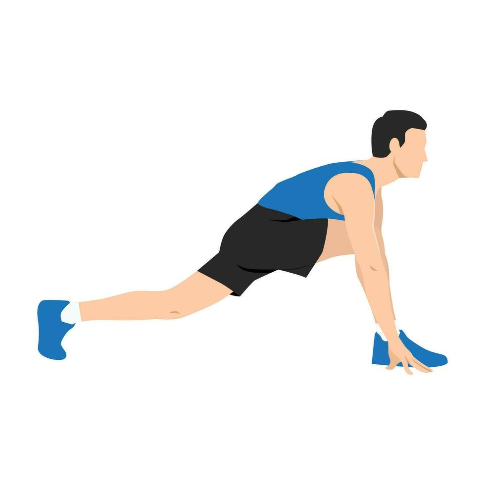 Man doing stretch tight hamstring exercise. vector