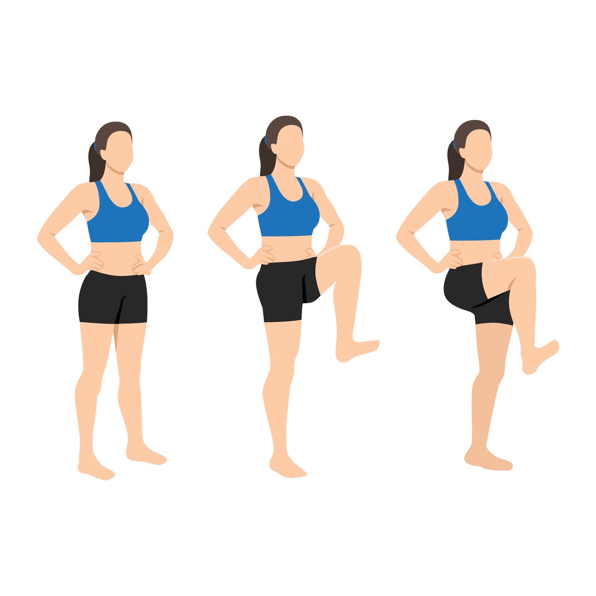 Woman doing standing knee raises. Abdominal exercise. 25868478 Vector ...