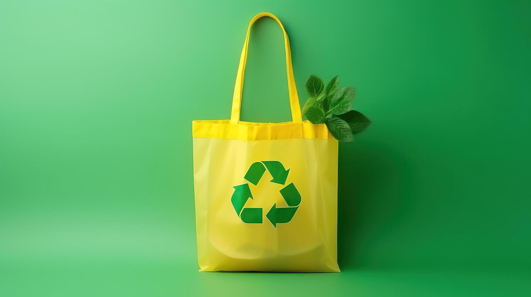 Eco Recycle Bag Background, No Plastic Bag Concept, Stop Using Disposable Package. photo