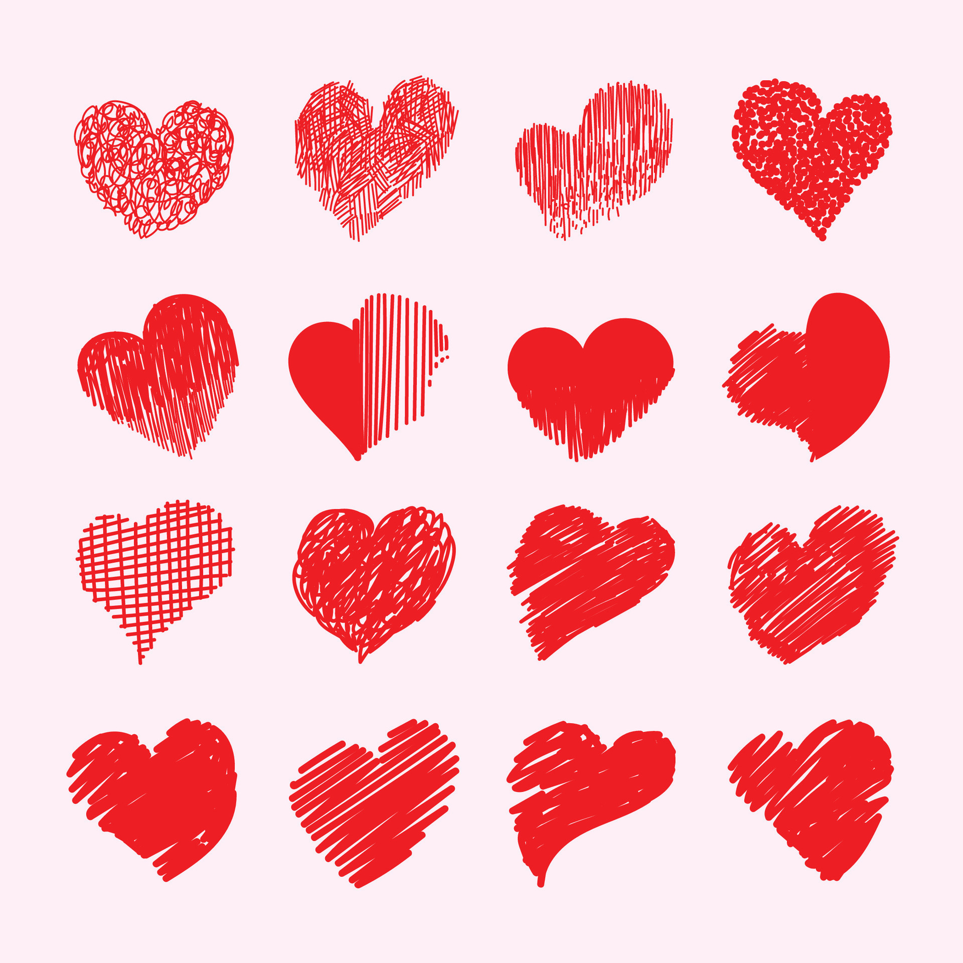 set-of-different-types-of-hearts-icon-sign-hand-drawn-vector