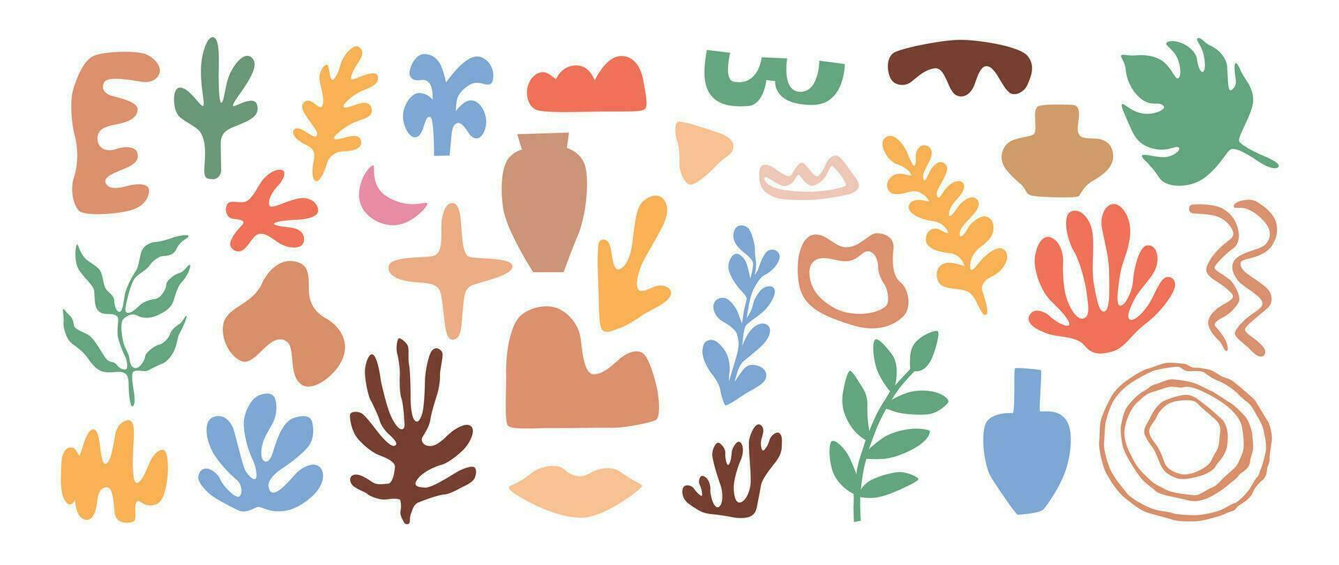 Abstract hand drawn organic shapes. Colorful background with doodle nature forms. Set of colored drawn objects in vector