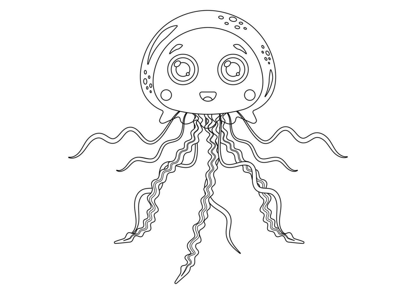 Coloring Page of Jellyfish Cartoon Character Vector Illustration Isolated on White Background