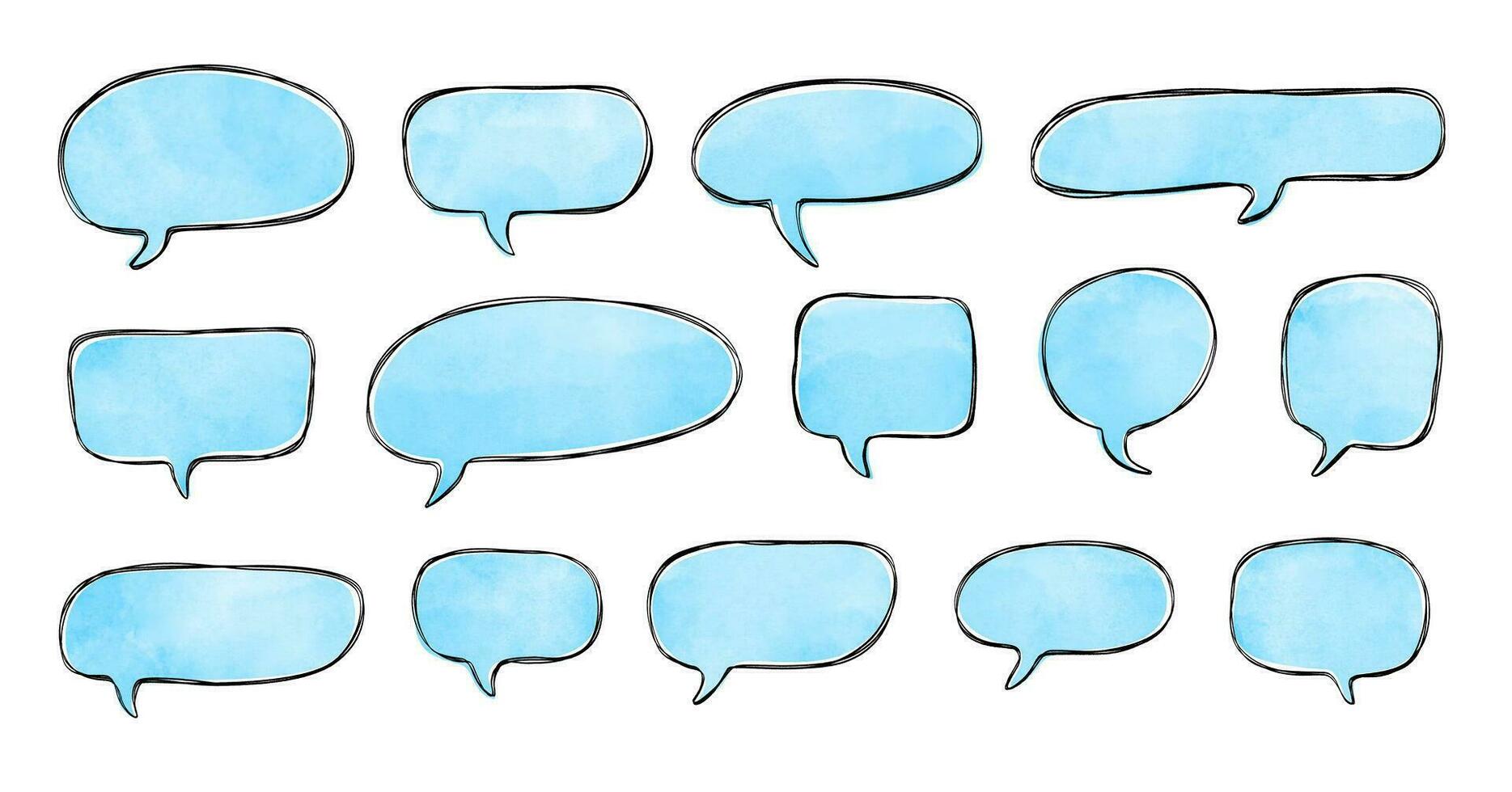 Set of Hand-drawn speech bubble text, chatting box, message box outline cartoon vector illustration design.