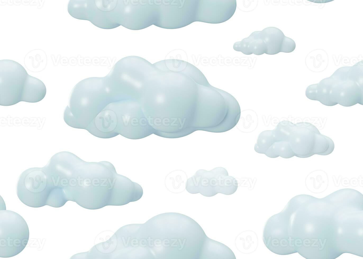 Seamless pattern with 3D clouds on white background. Applicable for fabric print, textile, wallpaper. Repeatable texture. Cartoon style, pattern for kids bedding, clothes. 3D render. photo