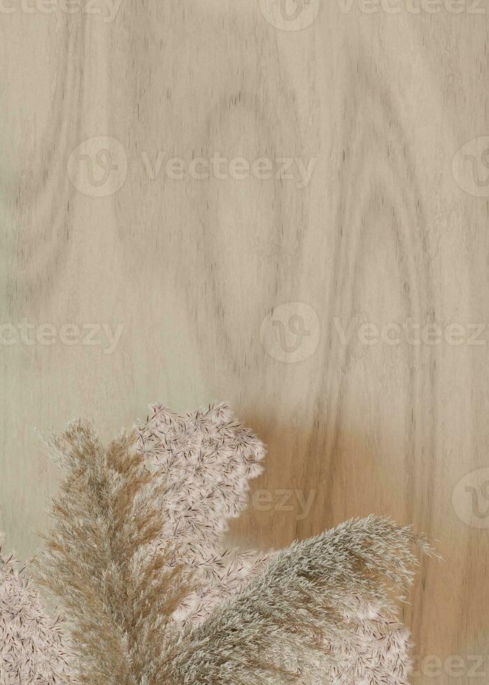 Vertical background with dried plants and empty space for text. Bottom border with copy space. Realistic pampas grass. 3D rendering. photo