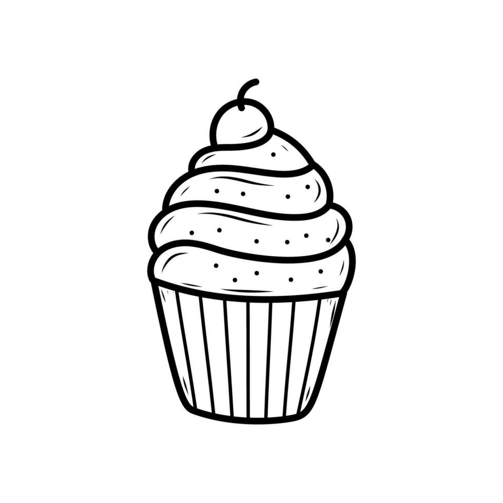 Hand-drawn cupcake vector illustration isolated on white background. Cupcake doodle