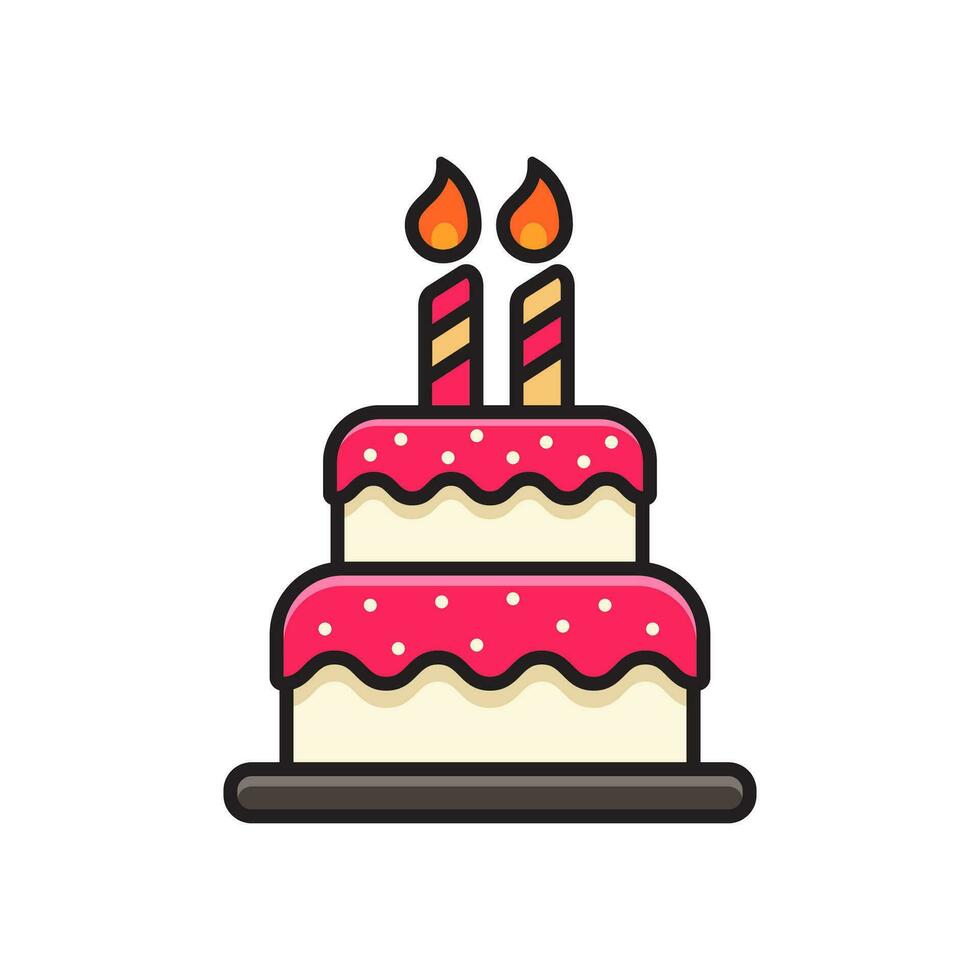 Simple birthday cake vector illustration isolated on white background. Birthday cake cartoon.