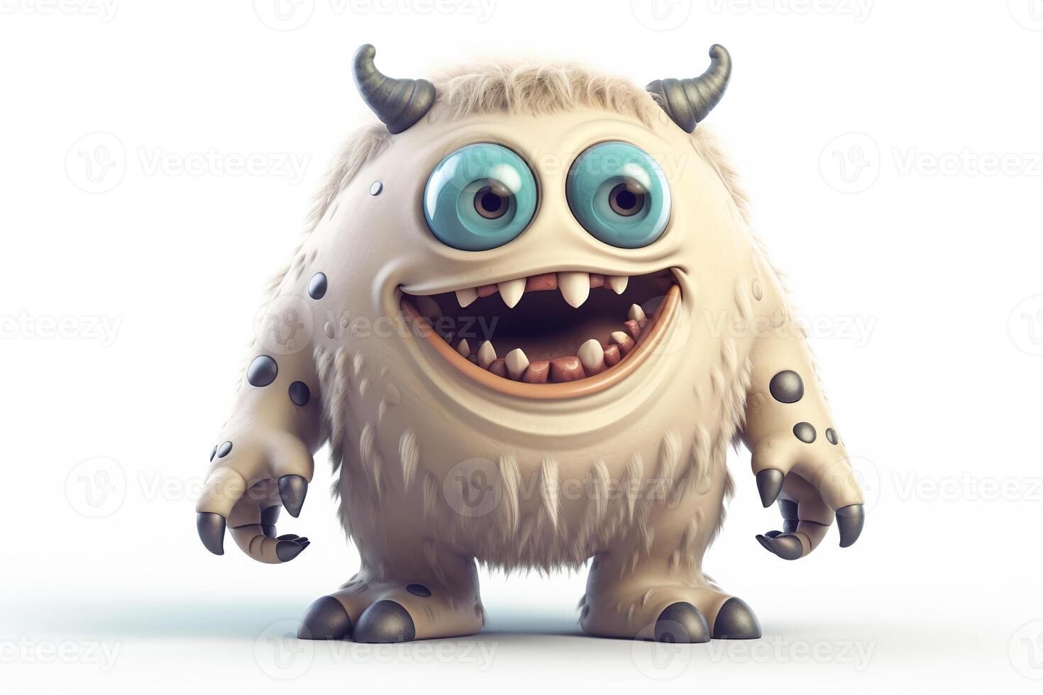 Funny cartoon monster on white background. Scary creature. Cute Halloween character. Generative AI. photo