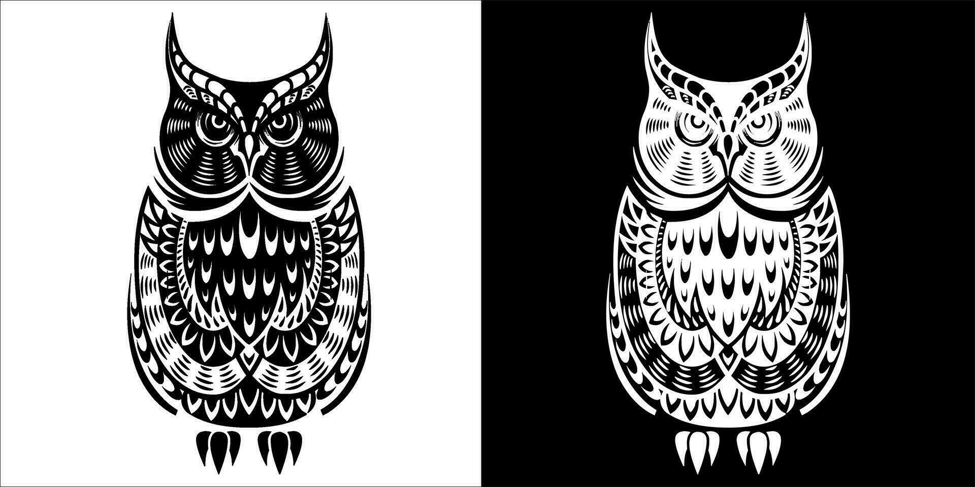 illustration vector graphic of owl, black and white color with transparent background