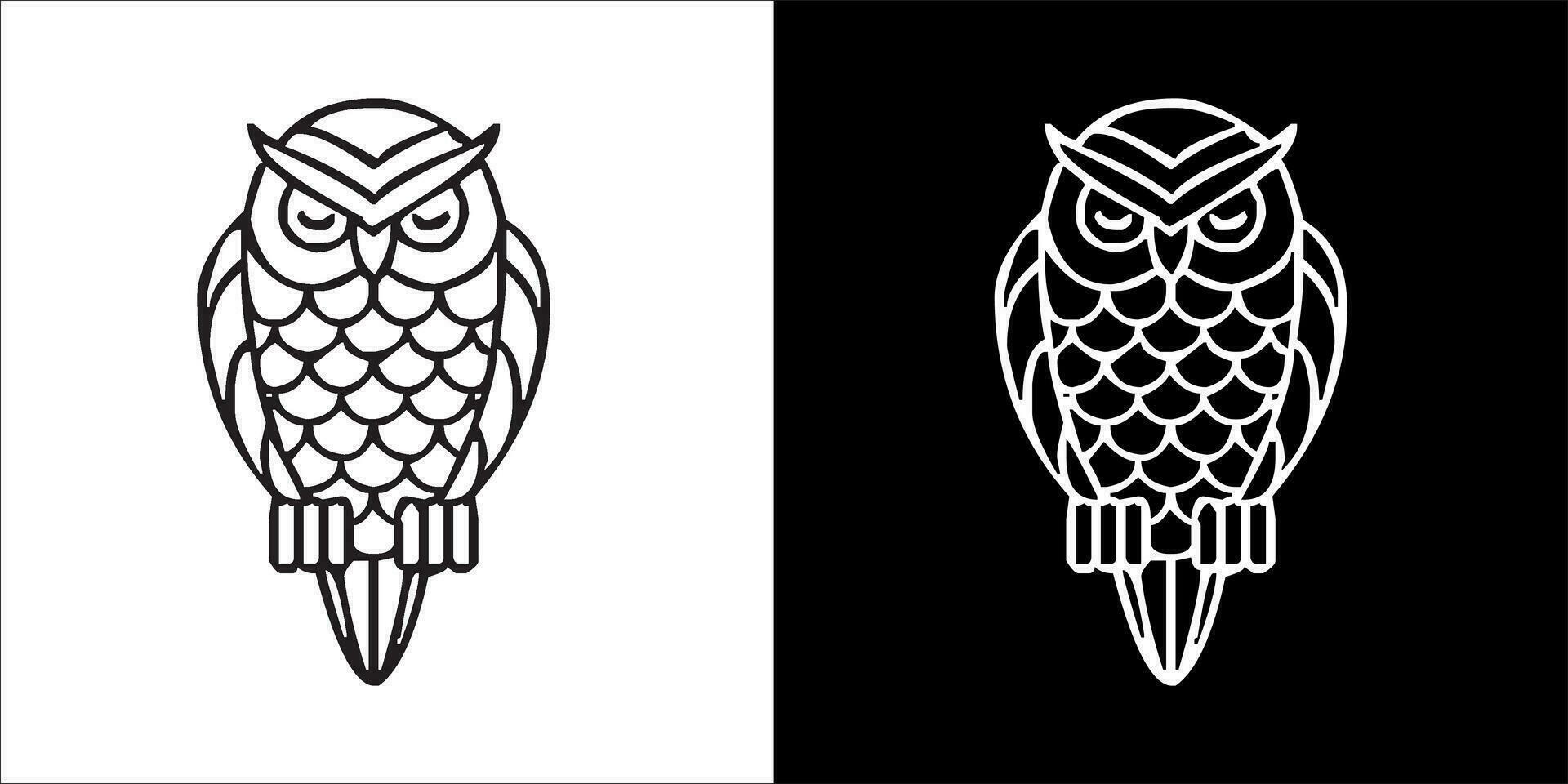 Ilustration, Vector graphic of owl Black and white color, with transparent background