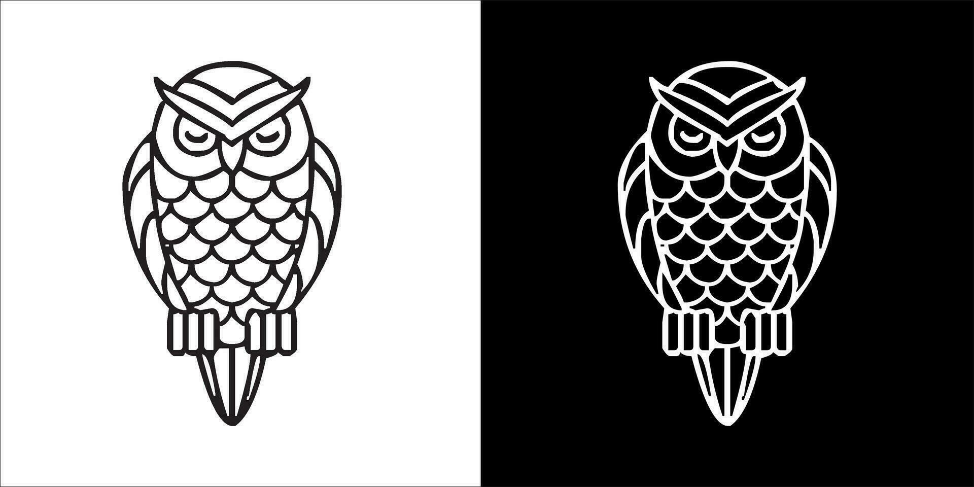 Ilustration, Vector graphic of owl Black and white color, with transparent background