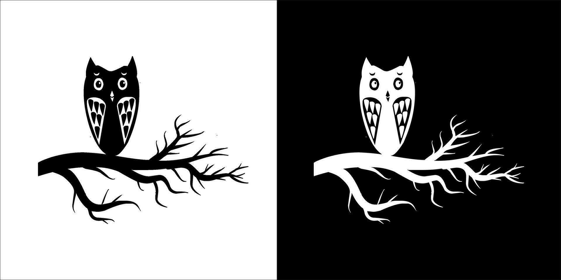 Ilustration, Vector graphic of owl Black and white color, with transparent background