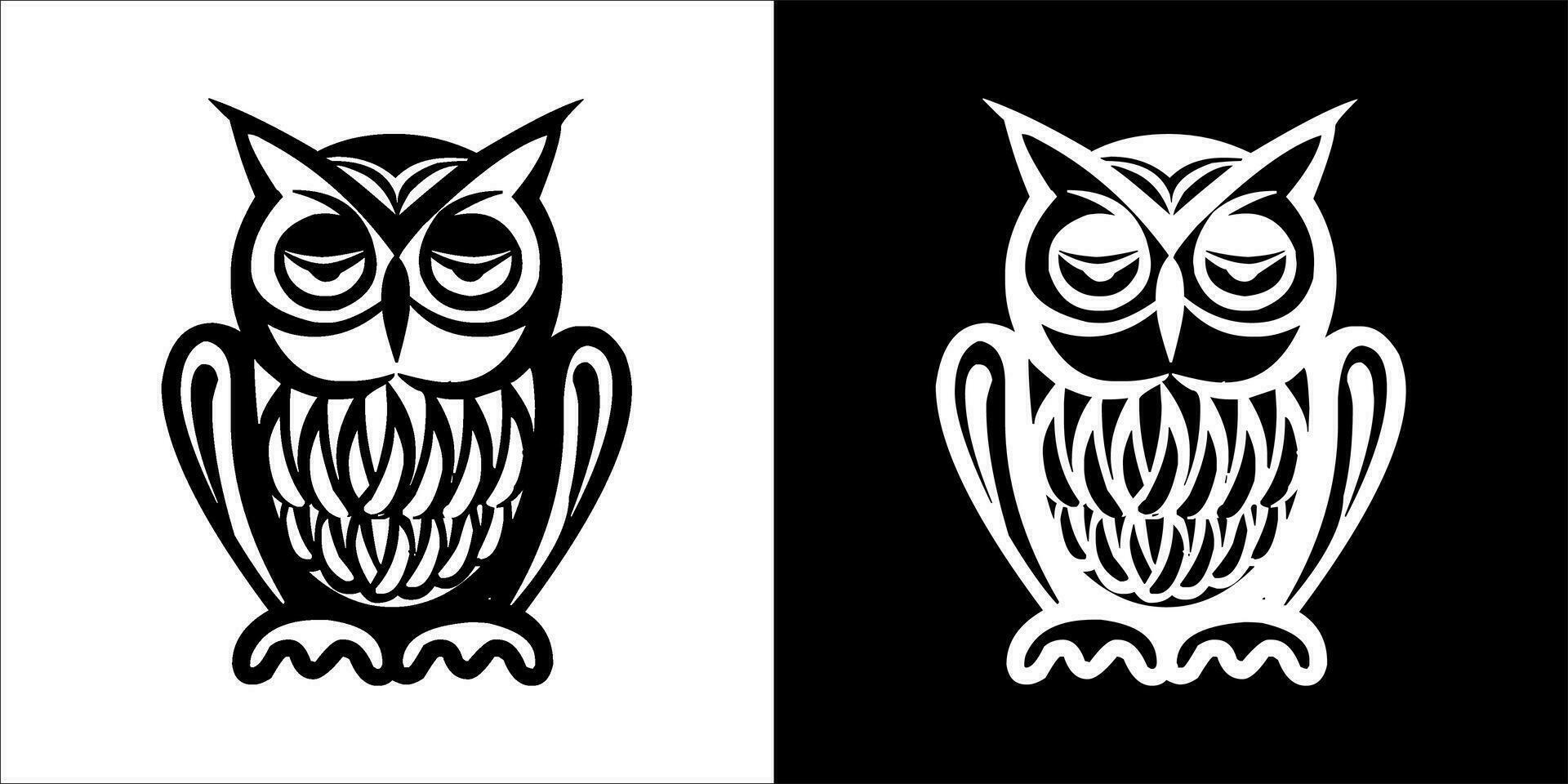 illustration, vector graphic of owl icon, in black and white, with transparent background