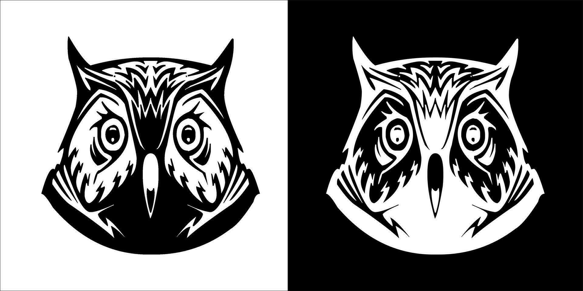 illustration, vector graphic of owl icon, in black and white, with transparent background