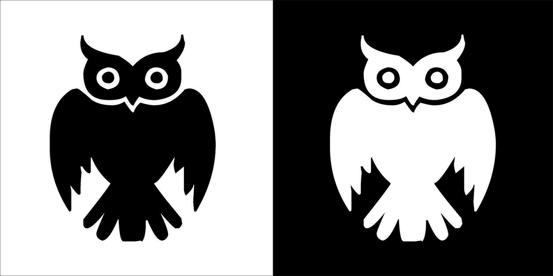illustration, vector graphic of owl icon, in black and white, with transparent background