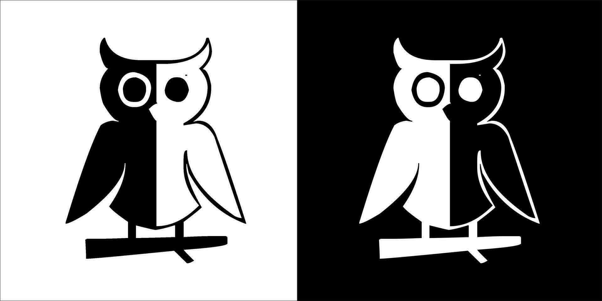 illustration, vector graphic of owl icon, in black and white, with transparent background