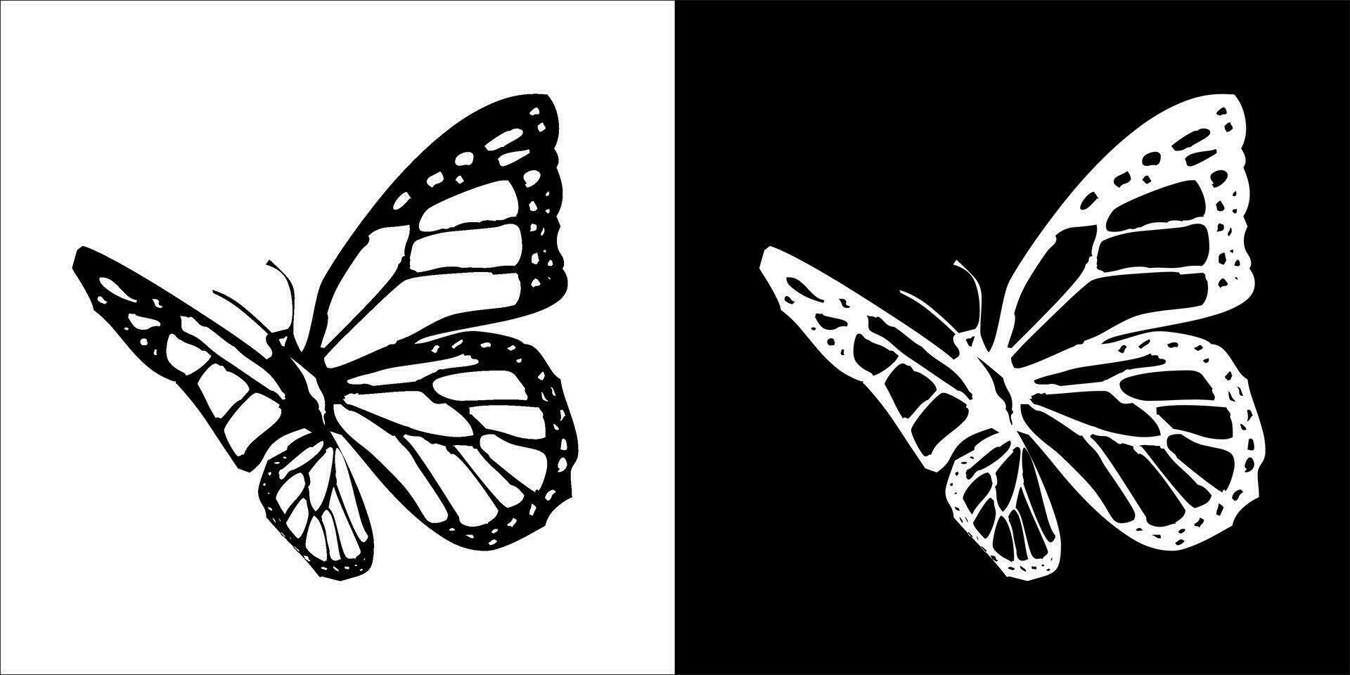 illustration, vector graphic of butterfly icon, in black and white, with transparent background