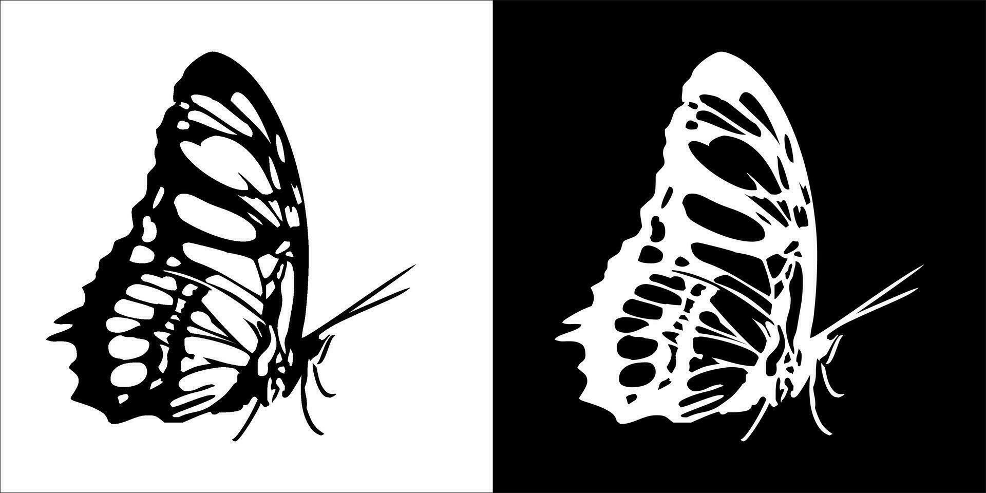 illustration, vector graphic of butterfly icon, in black and white, with transparent background