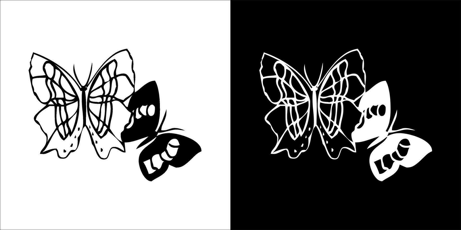 illustration, vector graphic of butterfly icon, in black and white, with transparent background