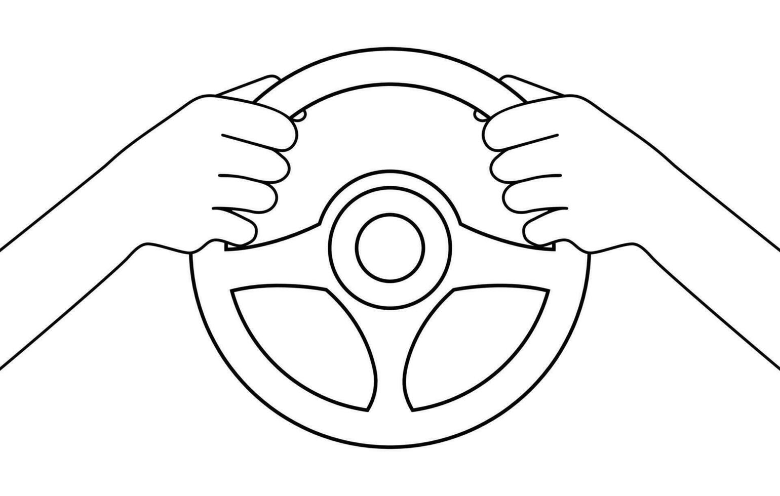 Hands holding steering wheel on white background, vector illustration in flat style.
