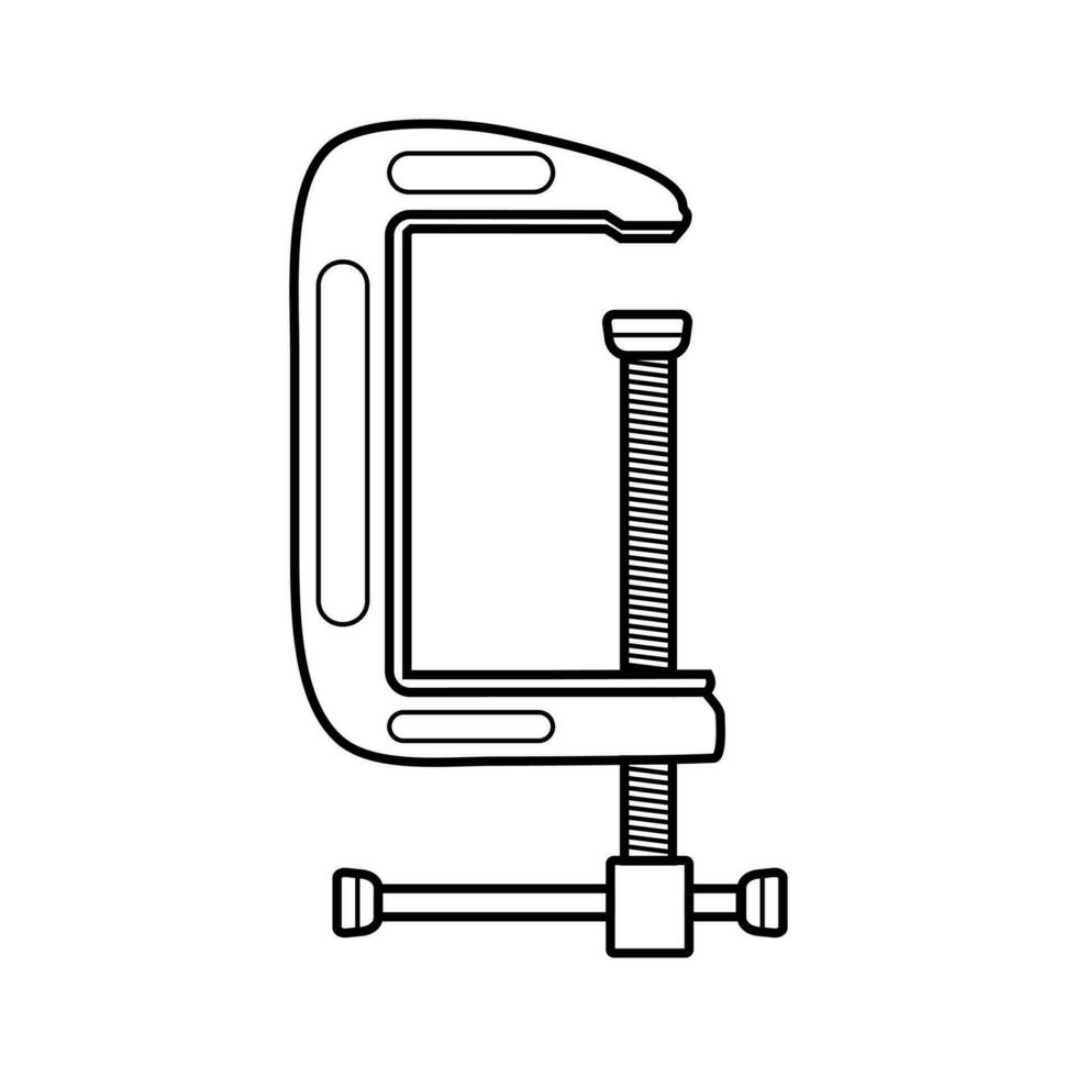 G Clamp. A clamp is a fastening device used to hold or secure objects tightly together to prevent movement or separation through the application of inward pressure. Vector EPS 10. editable stroke.