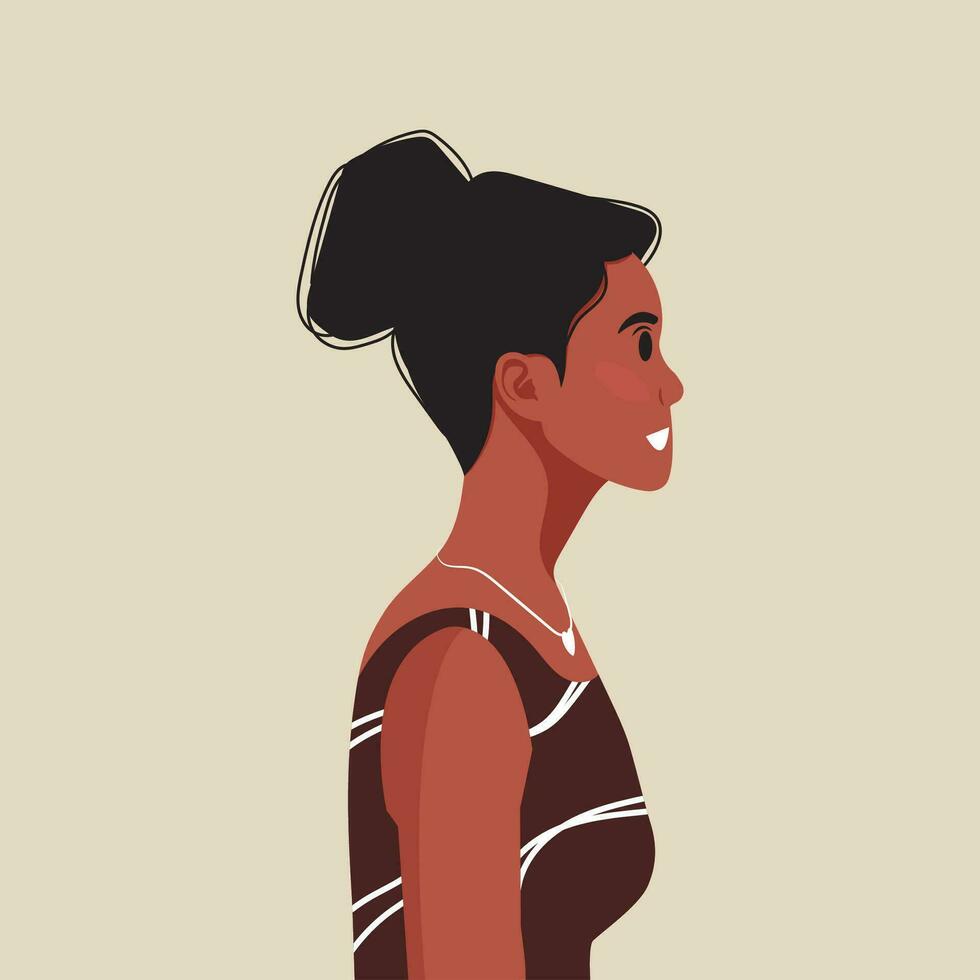 joven hermosa africano americano mujer perfil retrato. hembra persona con marrón piel y Rizado cabello. vector ilustración