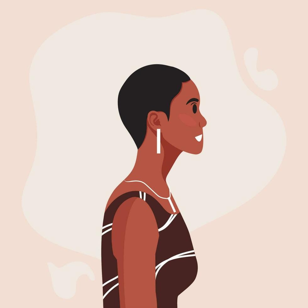 joven hermosa africano americano mujer perfil retrato. hembra persona con marrón piel y Rizado cabello. vector ilustración