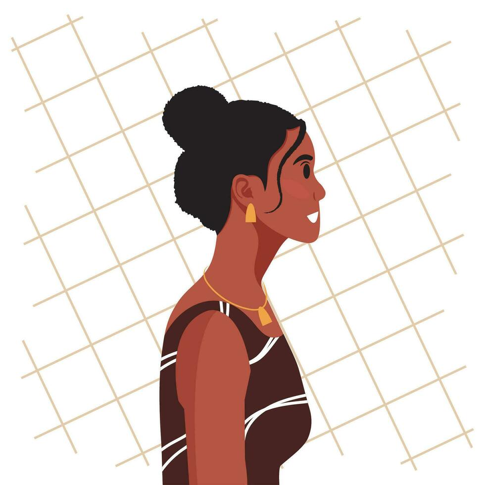 joven hermosa africano americano mujer perfil retrato. hembra persona con marrón piel y Rizado cabello. vector ilustración