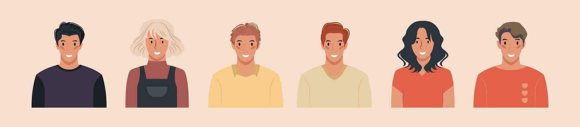 Set of different people portraits of diverse big business team vector flat illustrations. Collection of avatars of people, men and women. Group of happy smiling coworkers.