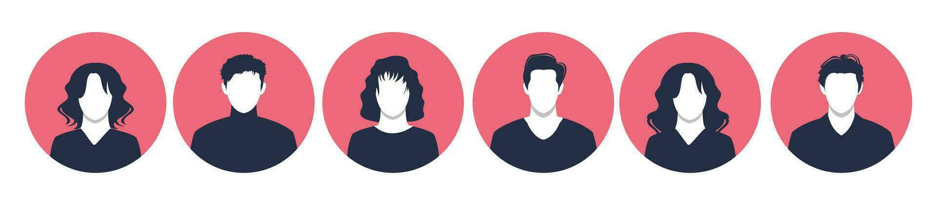 Collection of people portraits in different round frames of various big business team vector flat illustrations. Collection of avatars of people, men and women. Group of happy smiling coworkers.