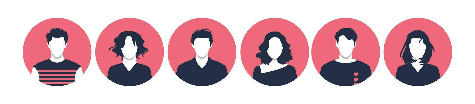 Collection of people portraits in different round frames of various big business team vector flat illustrations. Collection of avatars of people, men and women. Group of happy smiling coworkers.